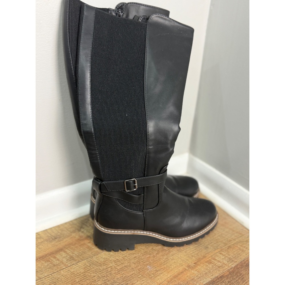 Universal Thread Black Tall Lug Sole Boots Ribbed Back Buckle Detail Womens 10